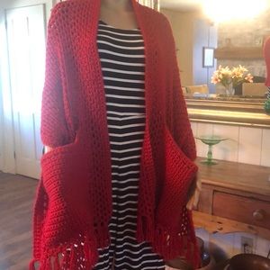 Hand crocheted shawl with pockets